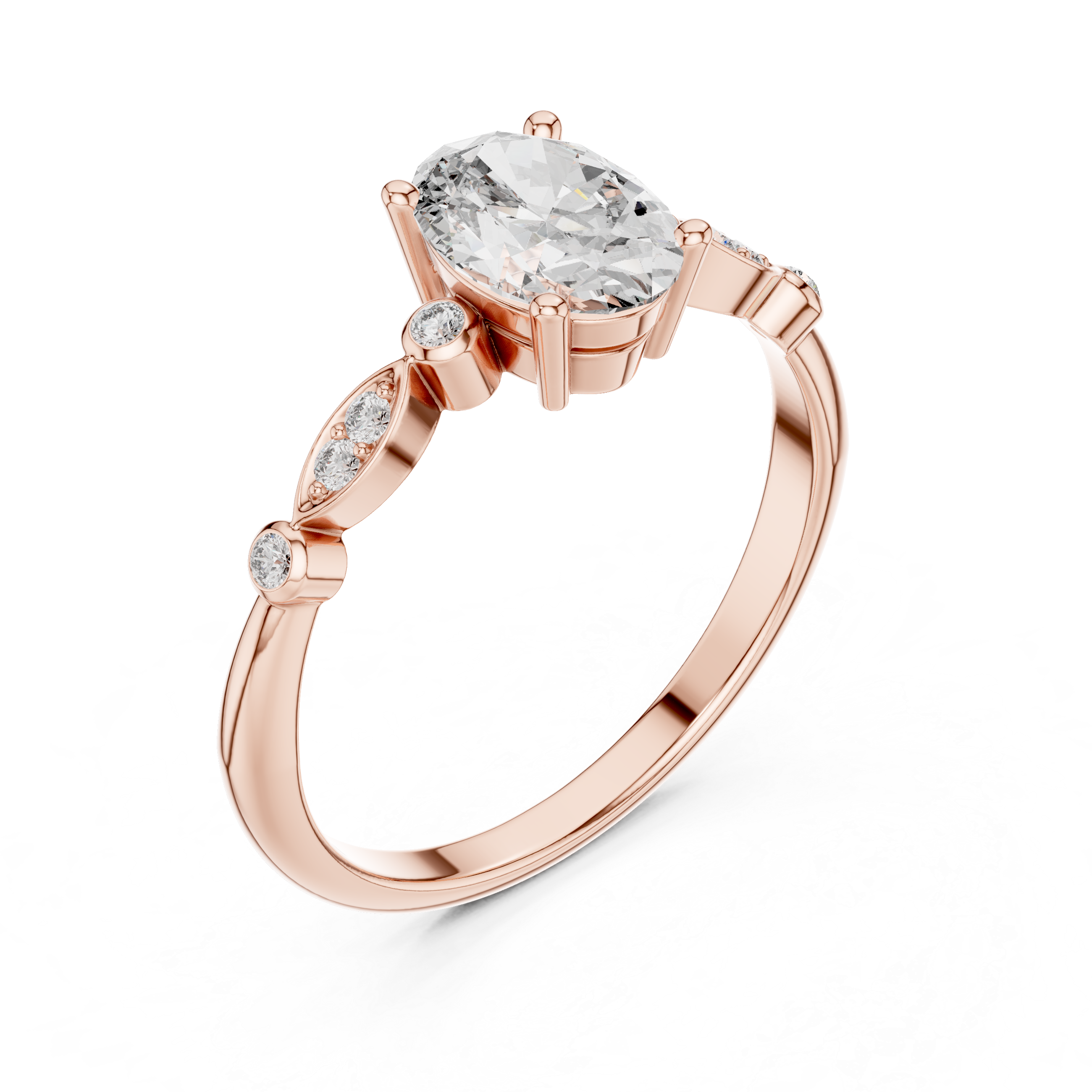 Dainty Oval Diamond Engagement Ring in White Gold – Classic Solitaire Style
