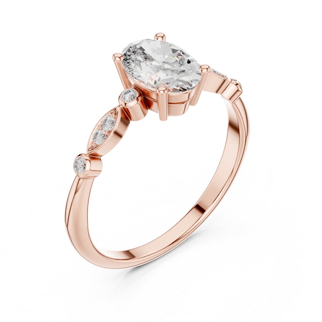 Dainty Oval Diamond Engagement Ring in White Gold – Classic Solitaire Style