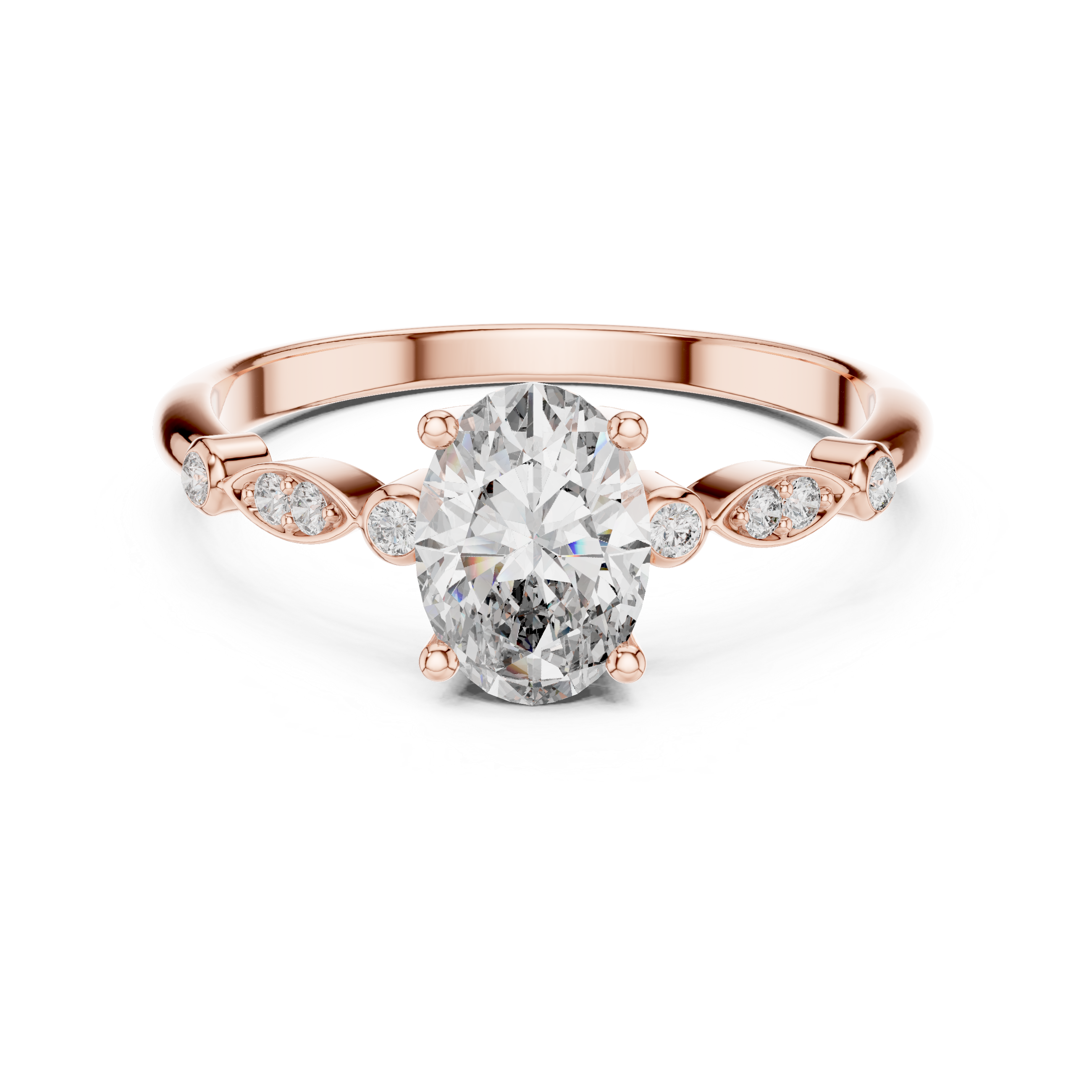 Dainty Oval Diamond Engagement Ring in White Gold – Classic Solitaire Style