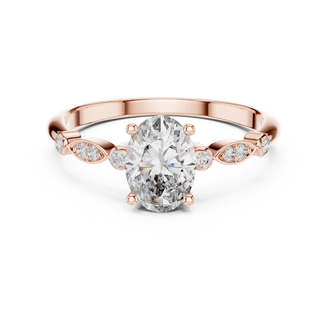 Dainty Oval Diamond Engagement Ring in White Gold – Classic Solitaire Style