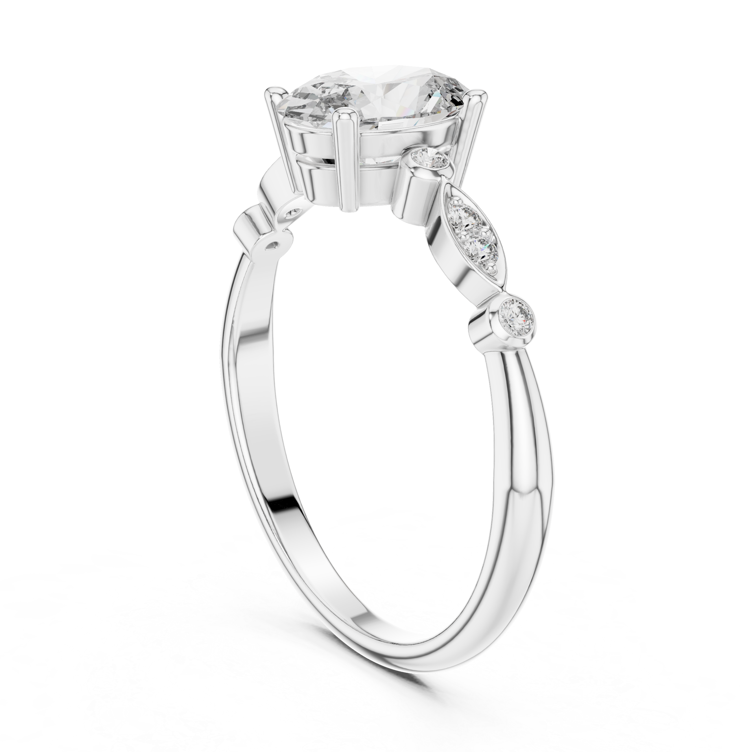 Dainty Oval Diamond Engagement Ring in White Gold – Classic Solitaire Style