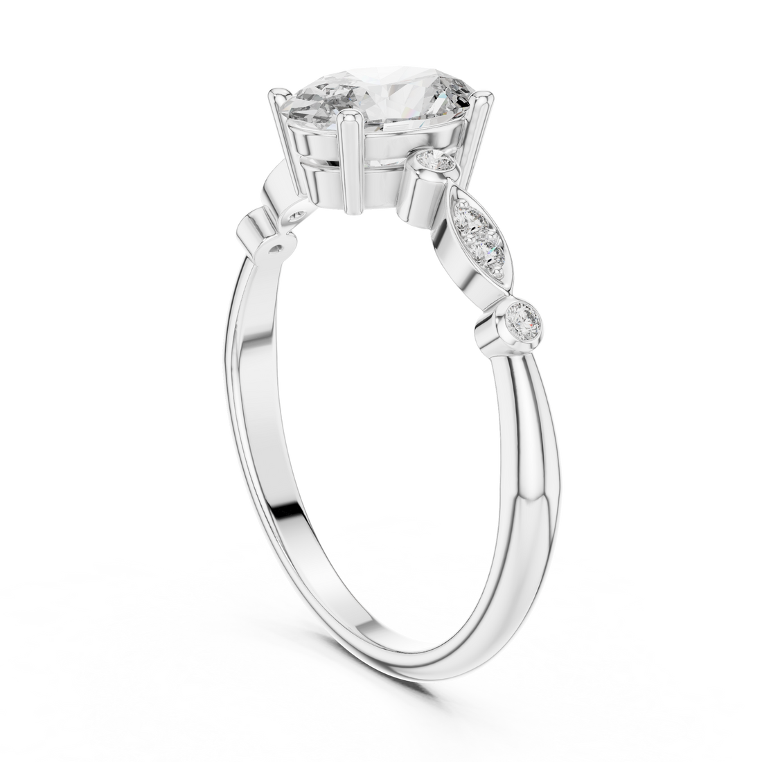 Dainty Oval Diamond Engagement Ring in White Gold – Classic Solitaire Style