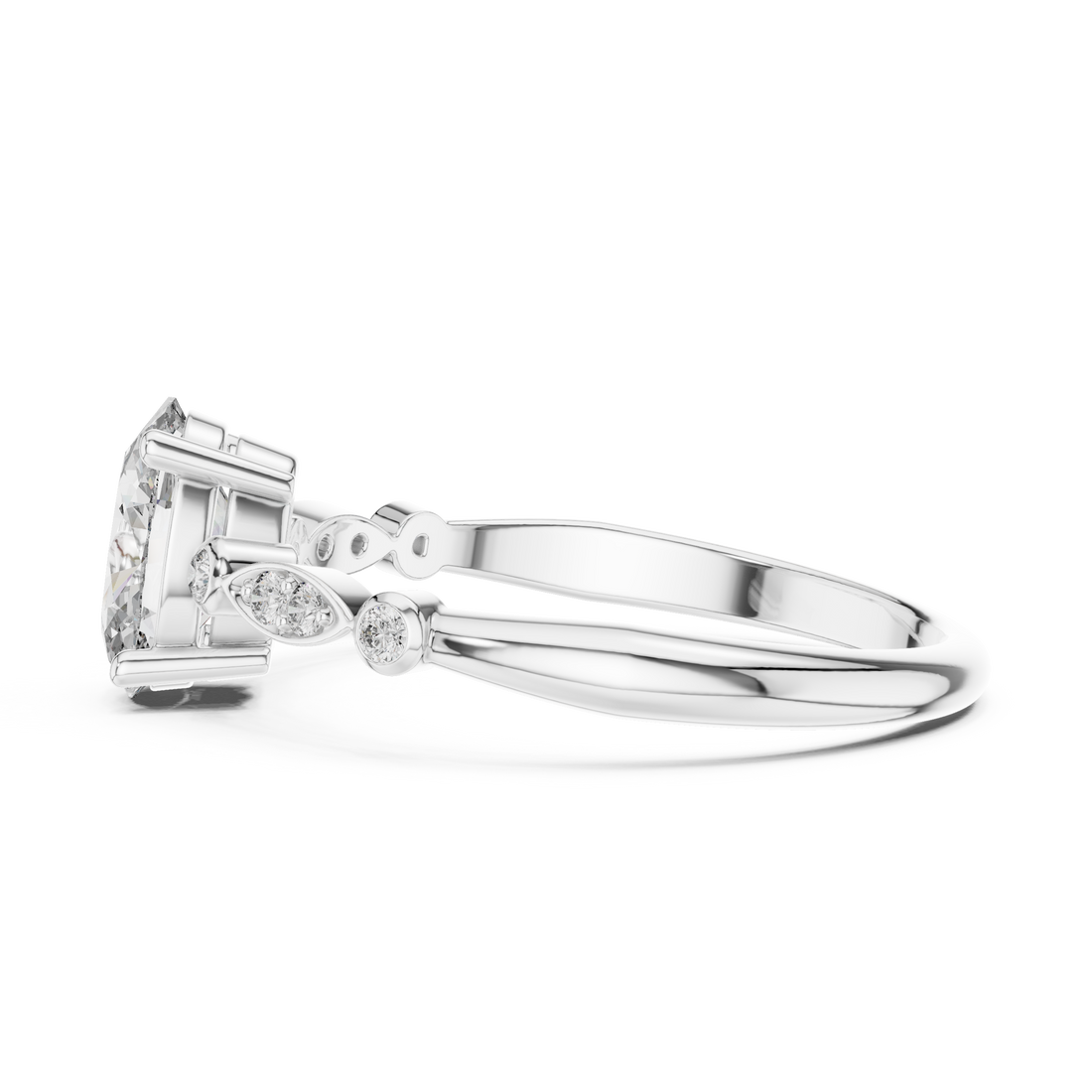 Dainty Oval Diamond Engagement Ring in White Gold – Classic Solitaire Style