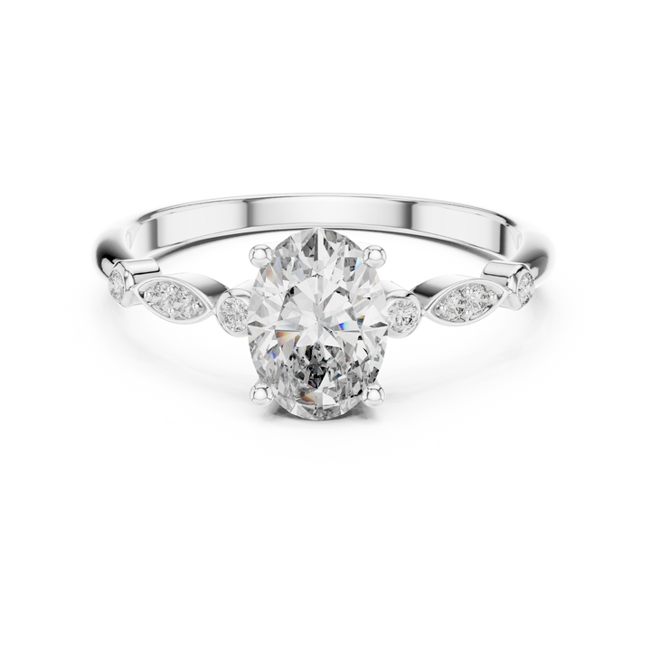Dainty Oval Diamond Engagement Ring in White Gold – Classic Solitaire Style