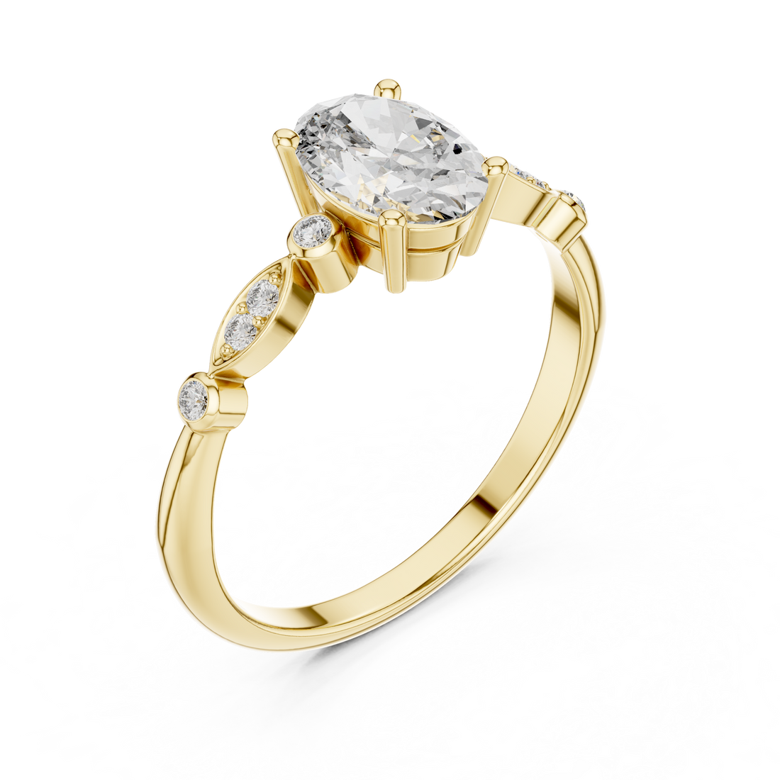 Dainty Oval Diamond Engagement Ring in White Gold – Classic Solitaire Style