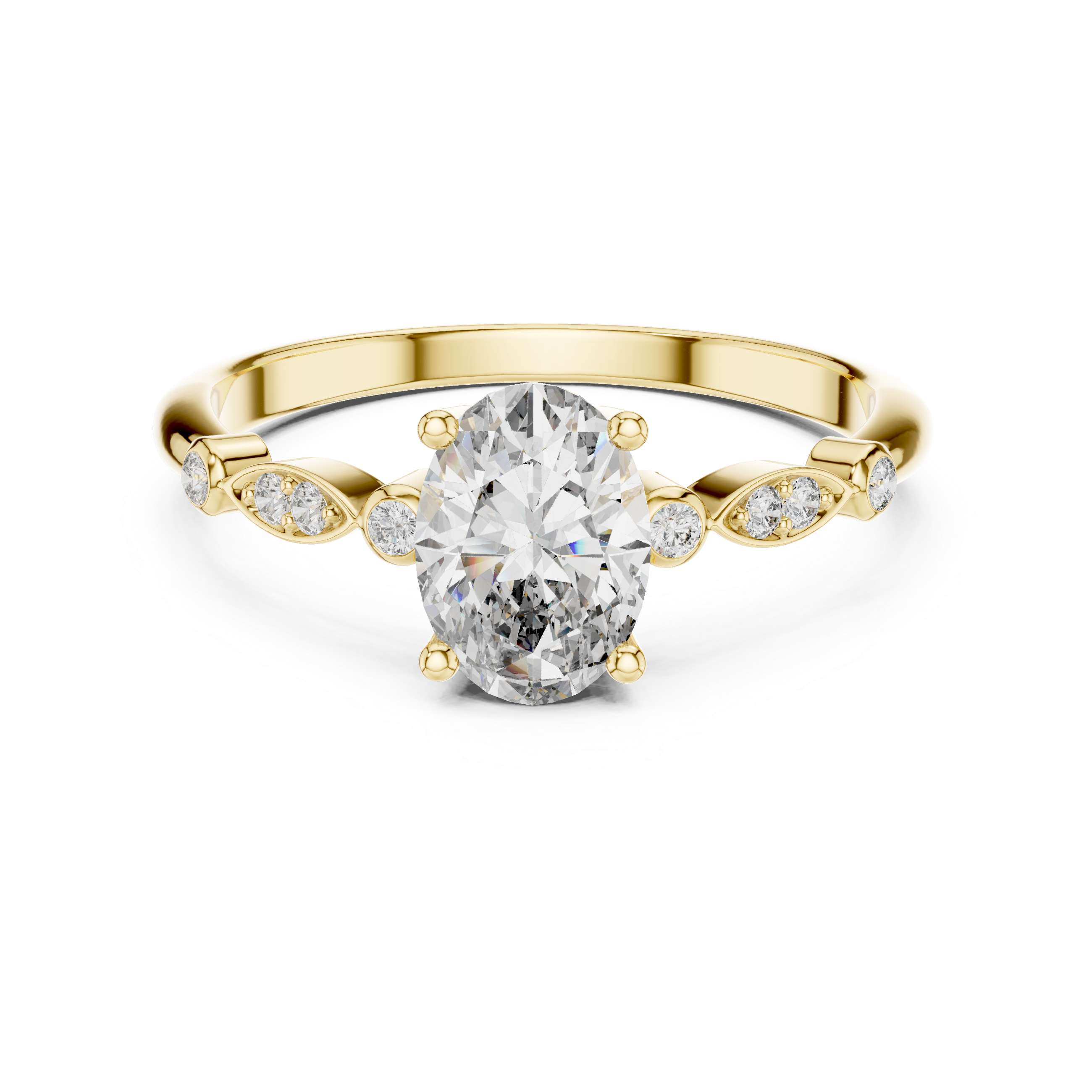 Dainty Oval Diamond Engagement Ring in White Gold – Classic Solitaire Style