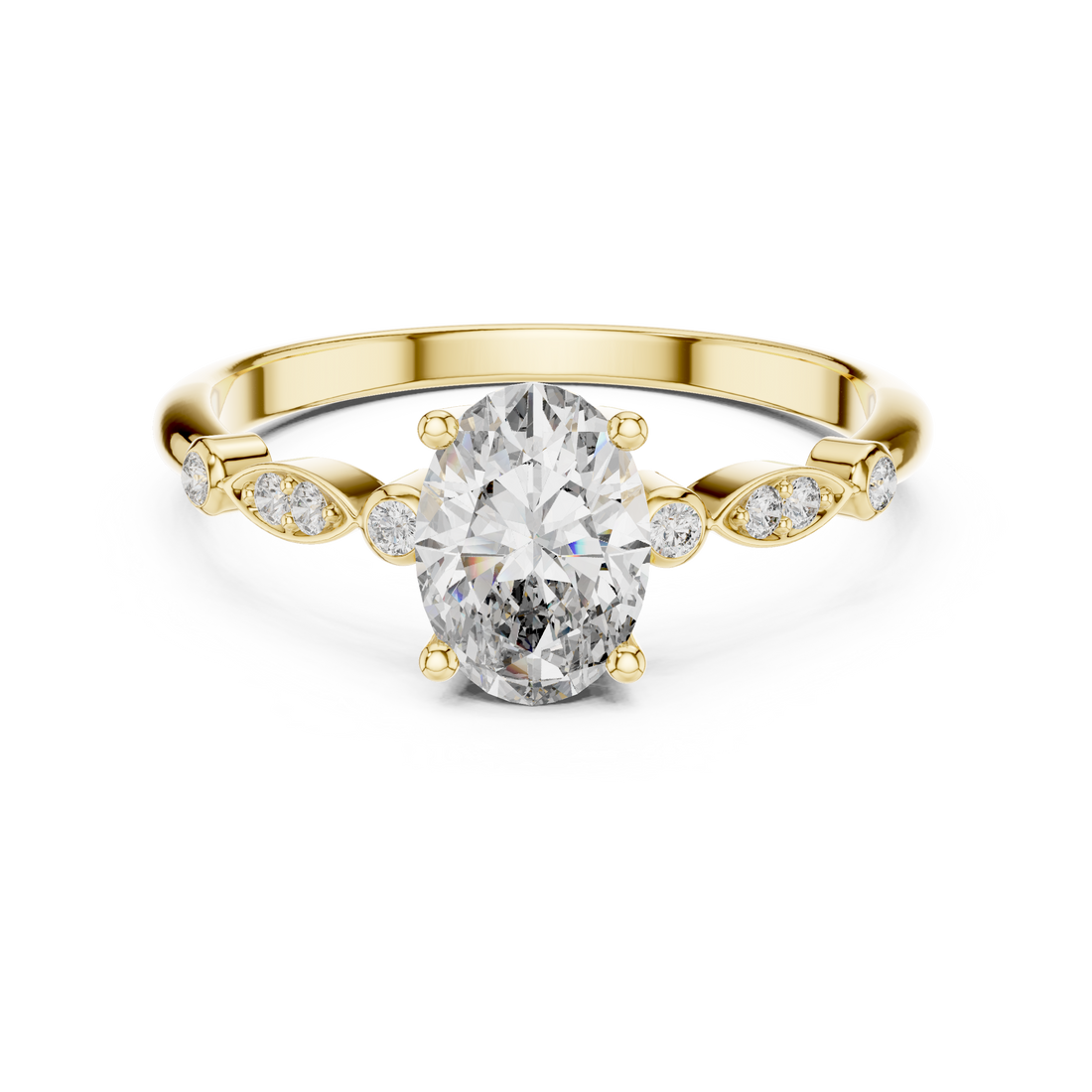 Dainty Oval Diamond Engagement Ring in White Gold – Classic Solitaire Style