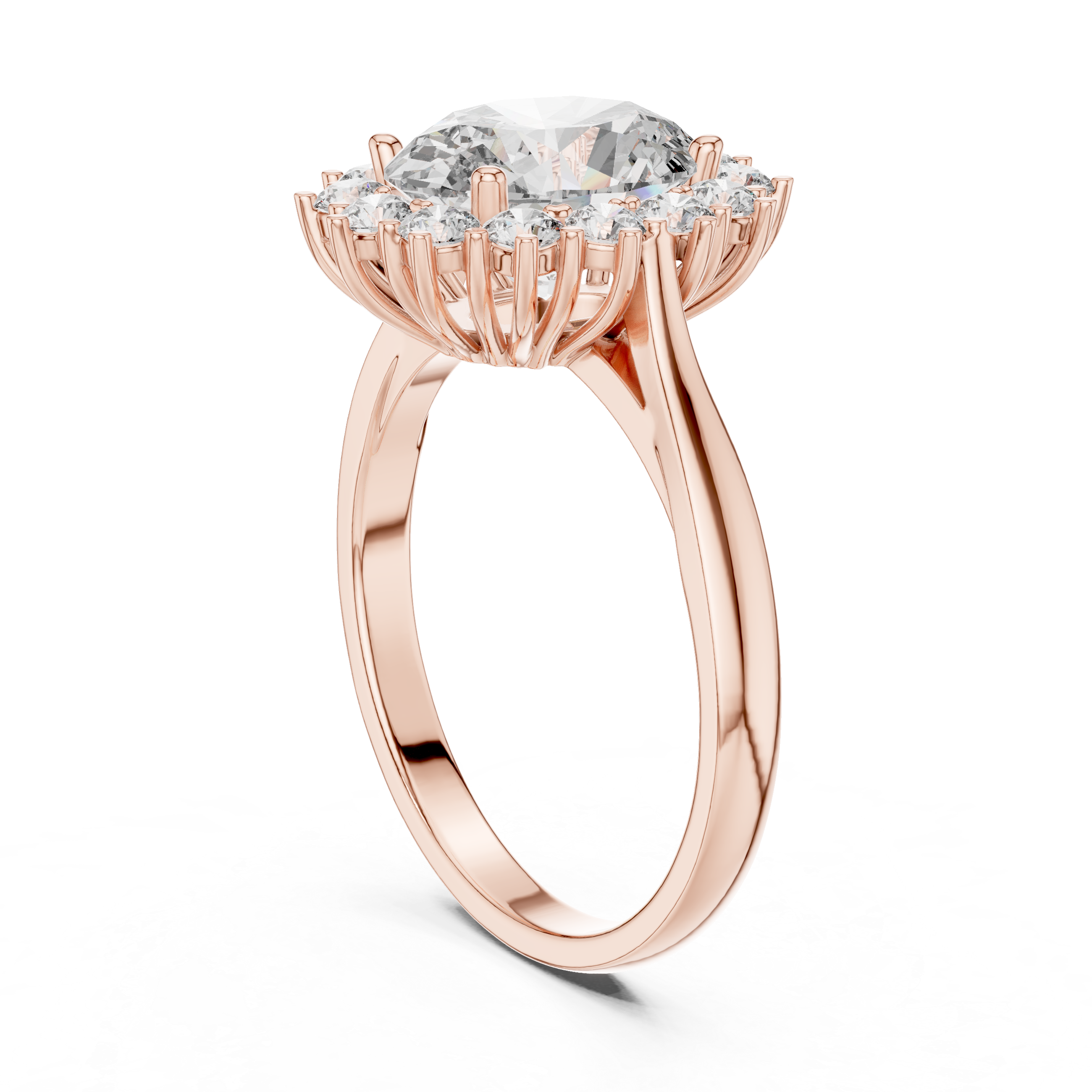 Sunburst Oval Cut Diamond Ring with Halo Design