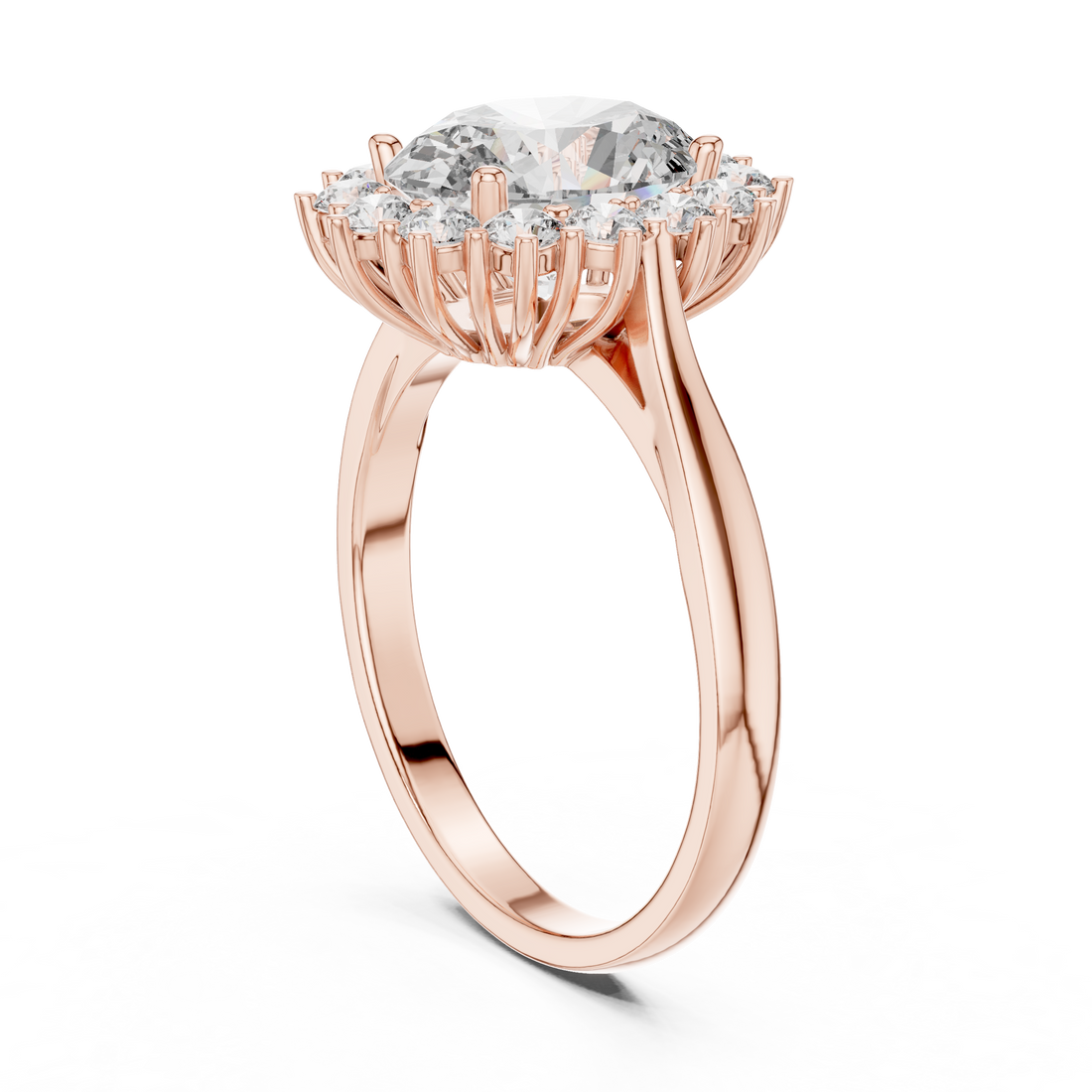 Sunburst Oval Cut Diamond Ring with Halo Design