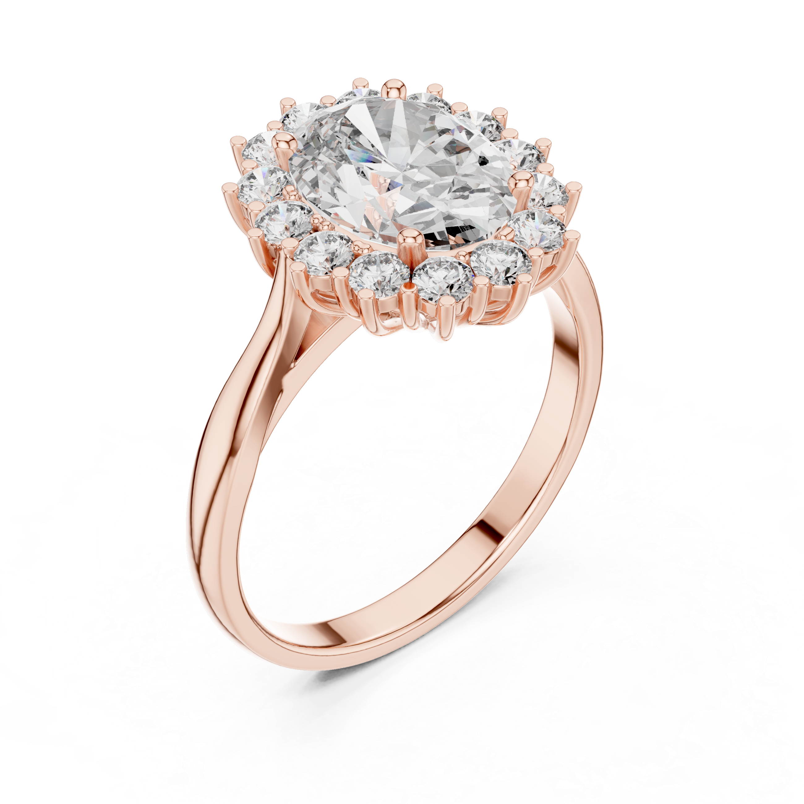 Sunburst Oval Cut Diamond Ring with Halo Design