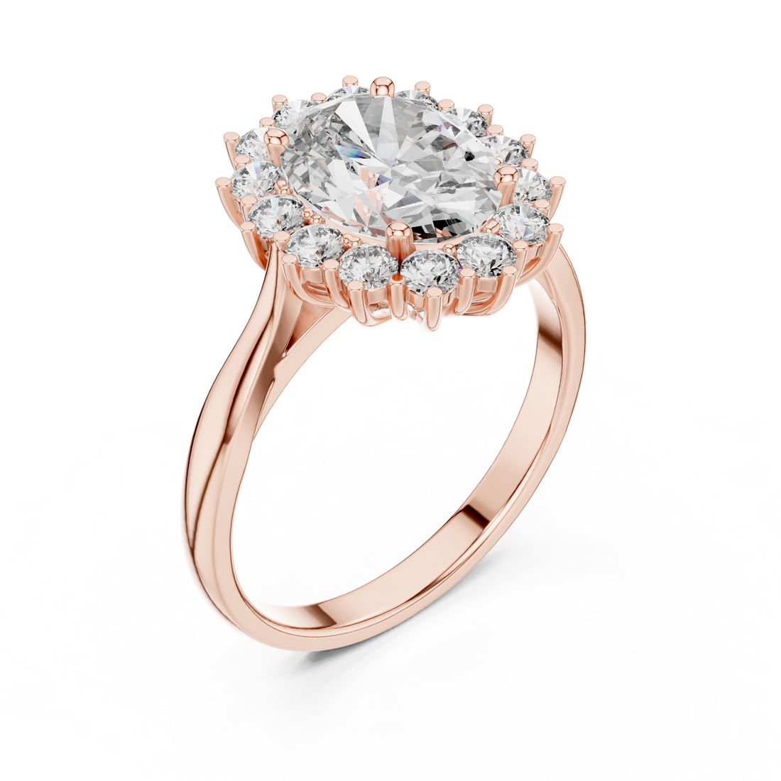 Sunburst Oval Cut Diamond Ring with Halo Design