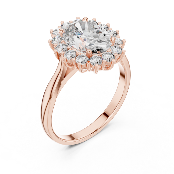 Sunburst Oval Cut Diamond Ring with Halo Design