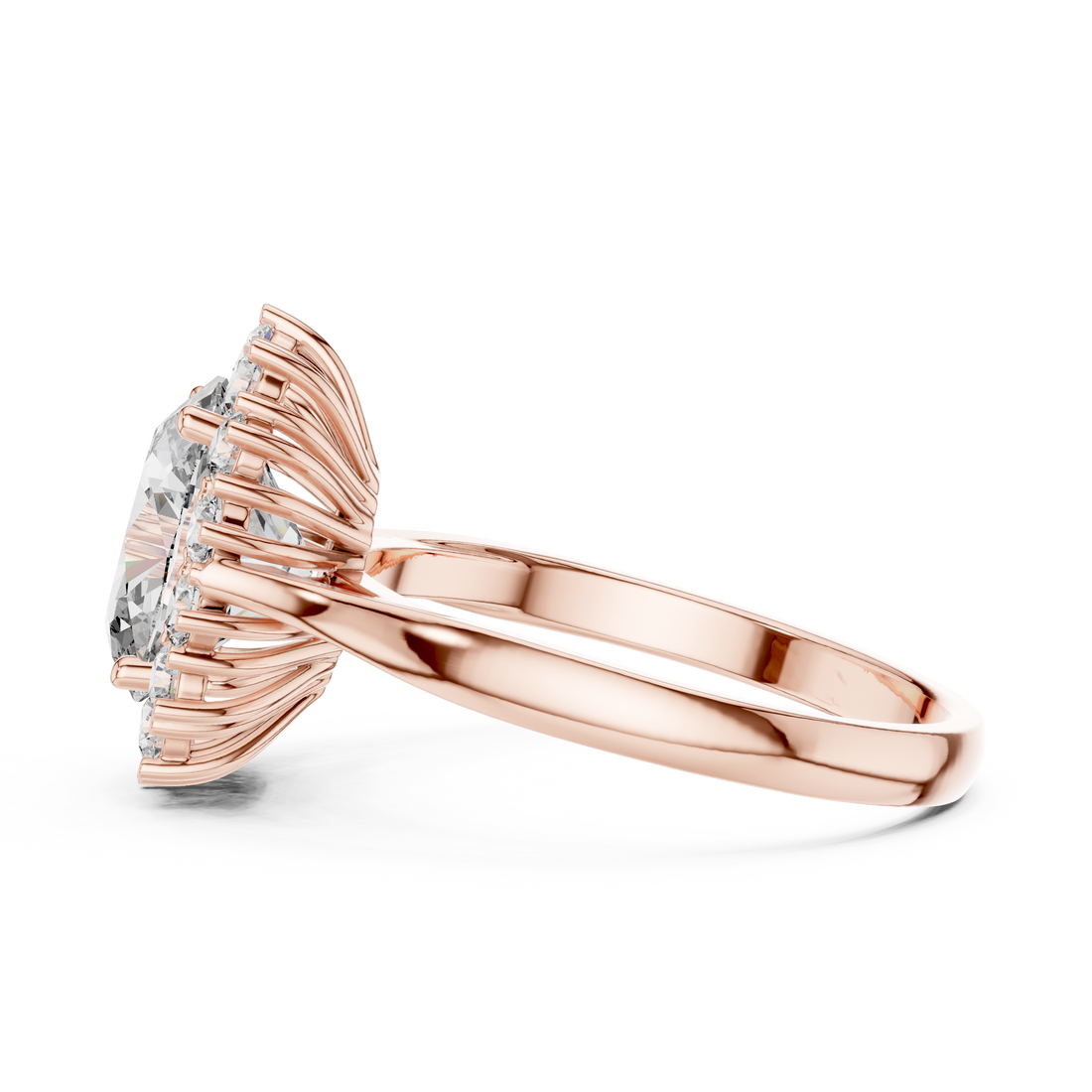 Sunburst Oval Cut Diamond Ring with Halo Design