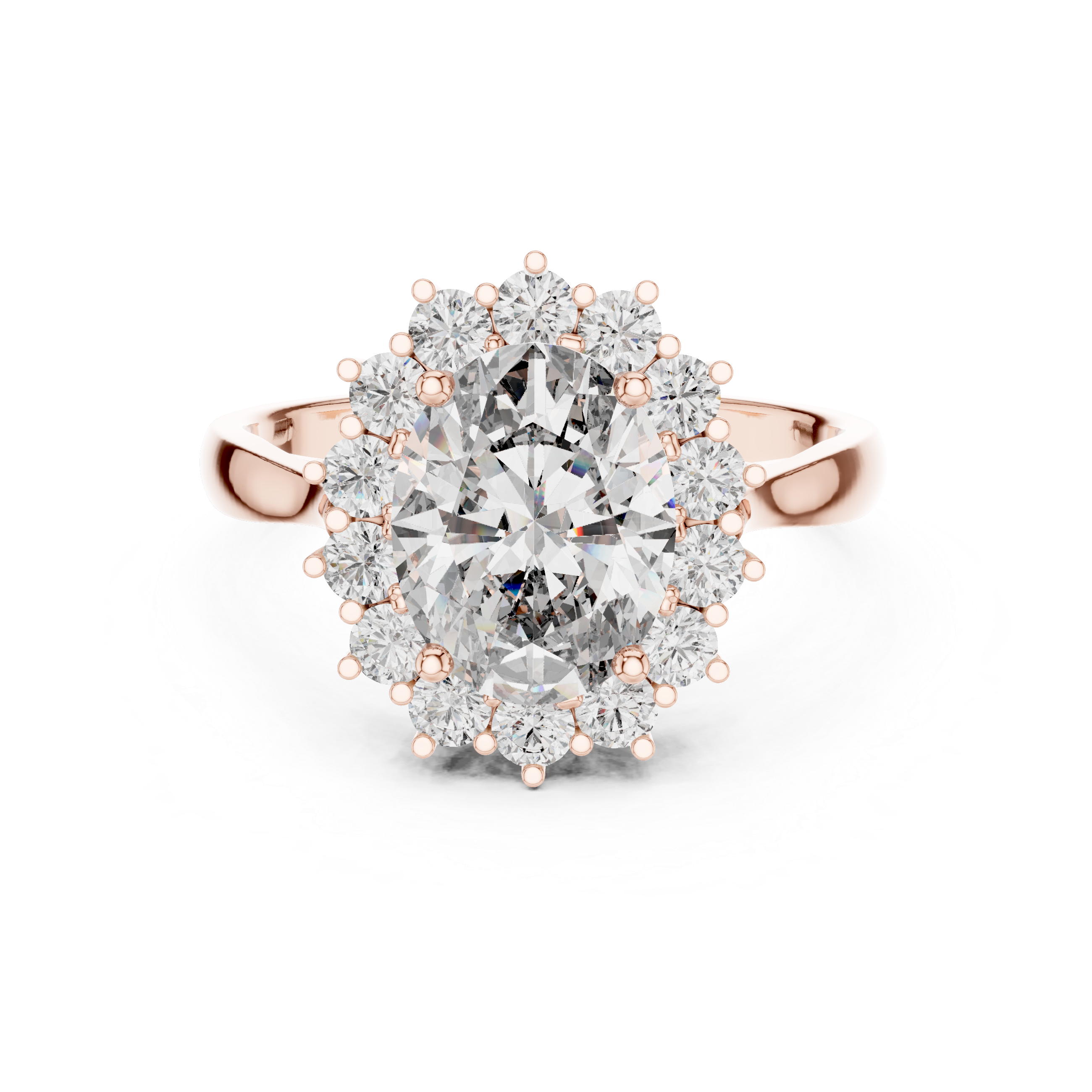Sunburst Oval Cut Diamond Ring with Halo Design