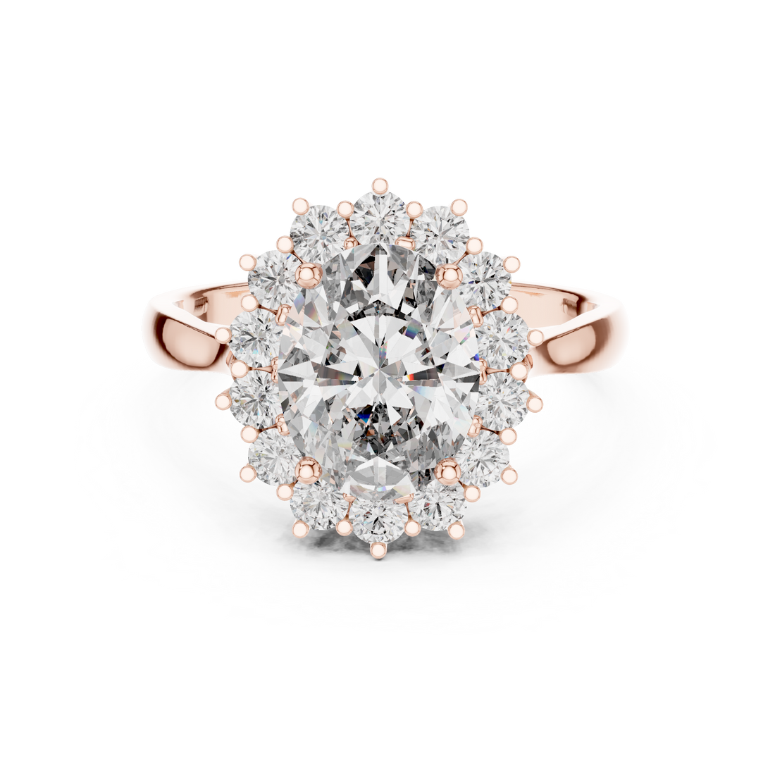 Sunburst Oval Cut Diamond Ring with Halo Design