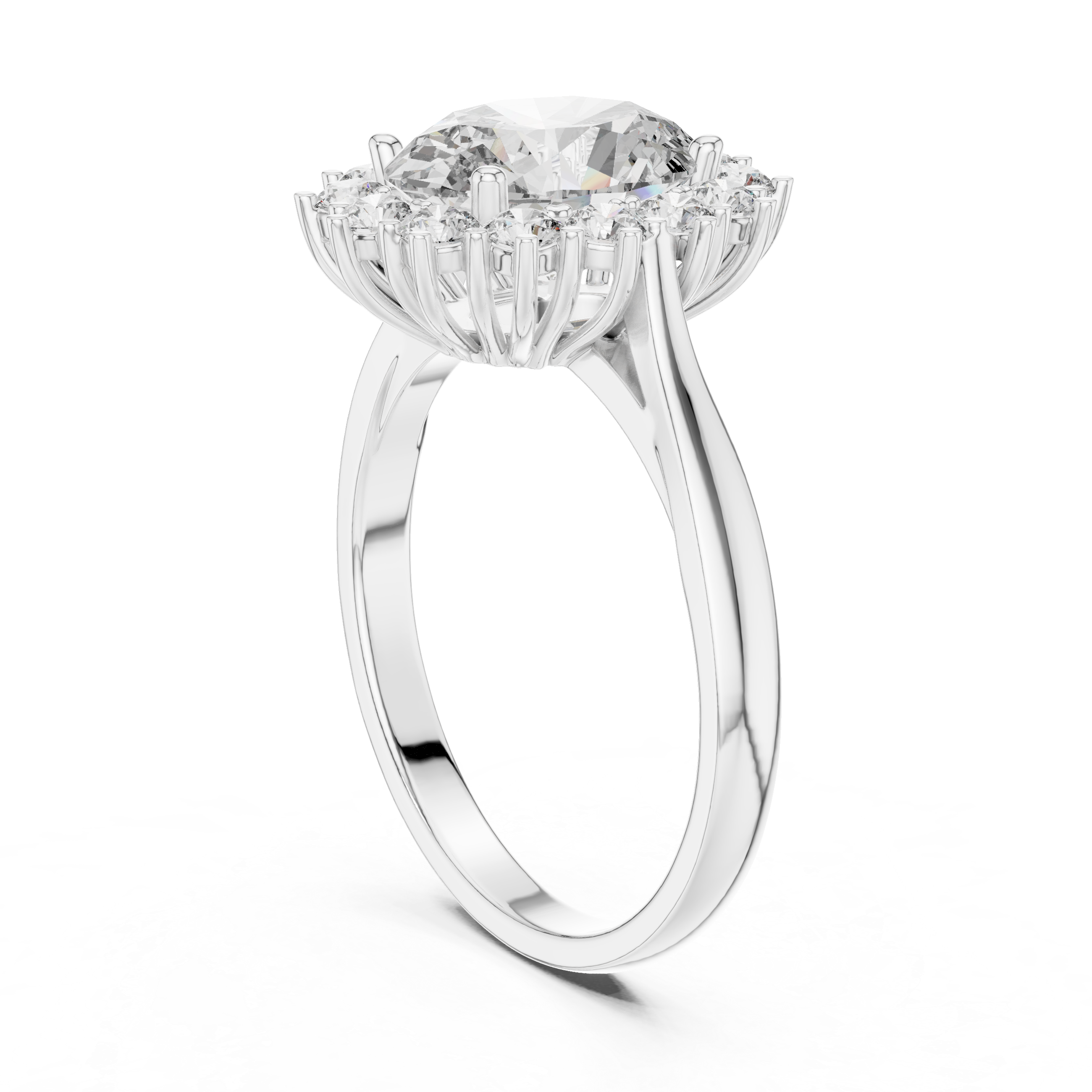 Sunburst Oval Cut Diamond Ring with Halo Design