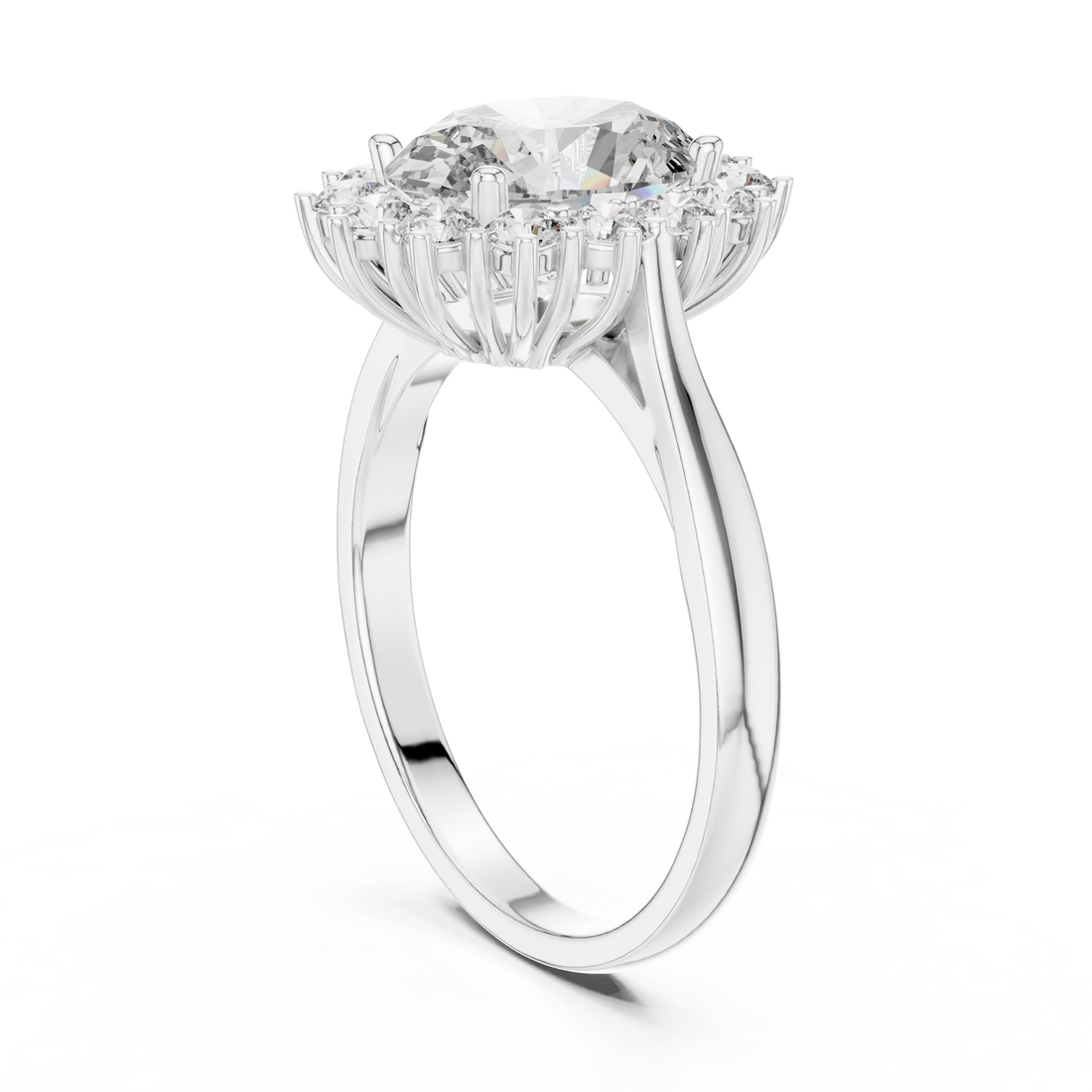 Sunburst Oval Cut Diamond Ring with Halo Design