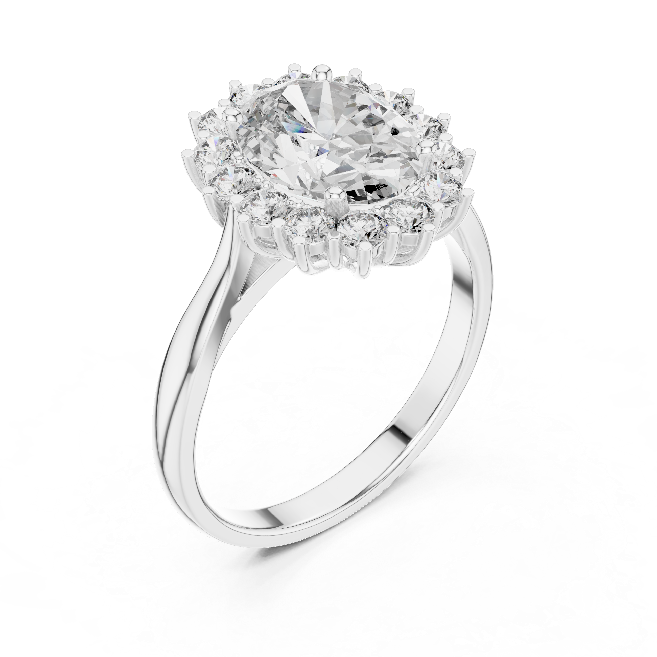 Sunburst Oval Cut Diamond Ring with Halo Design