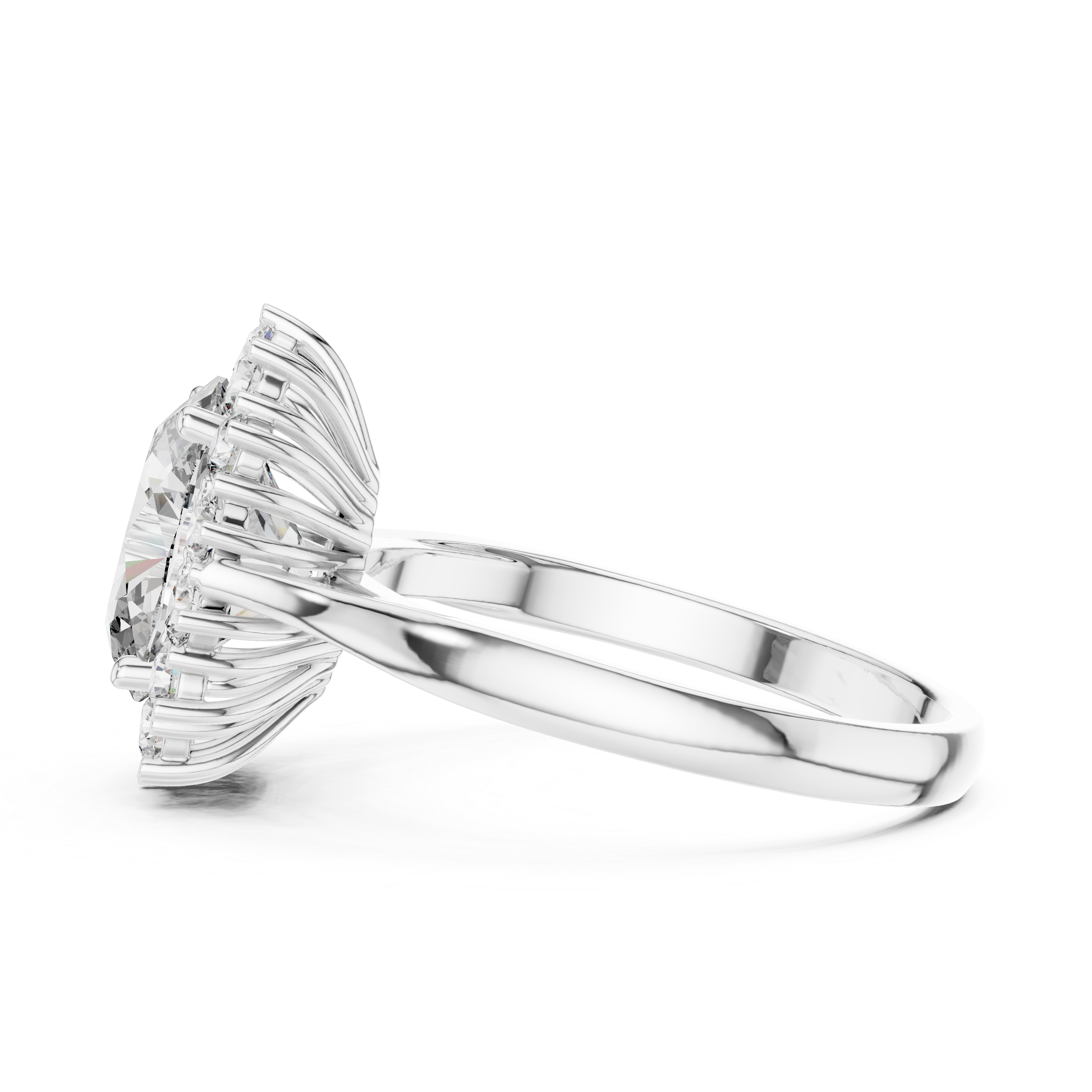 Sunburst Oval Cut Diamond Ring with Halo Design