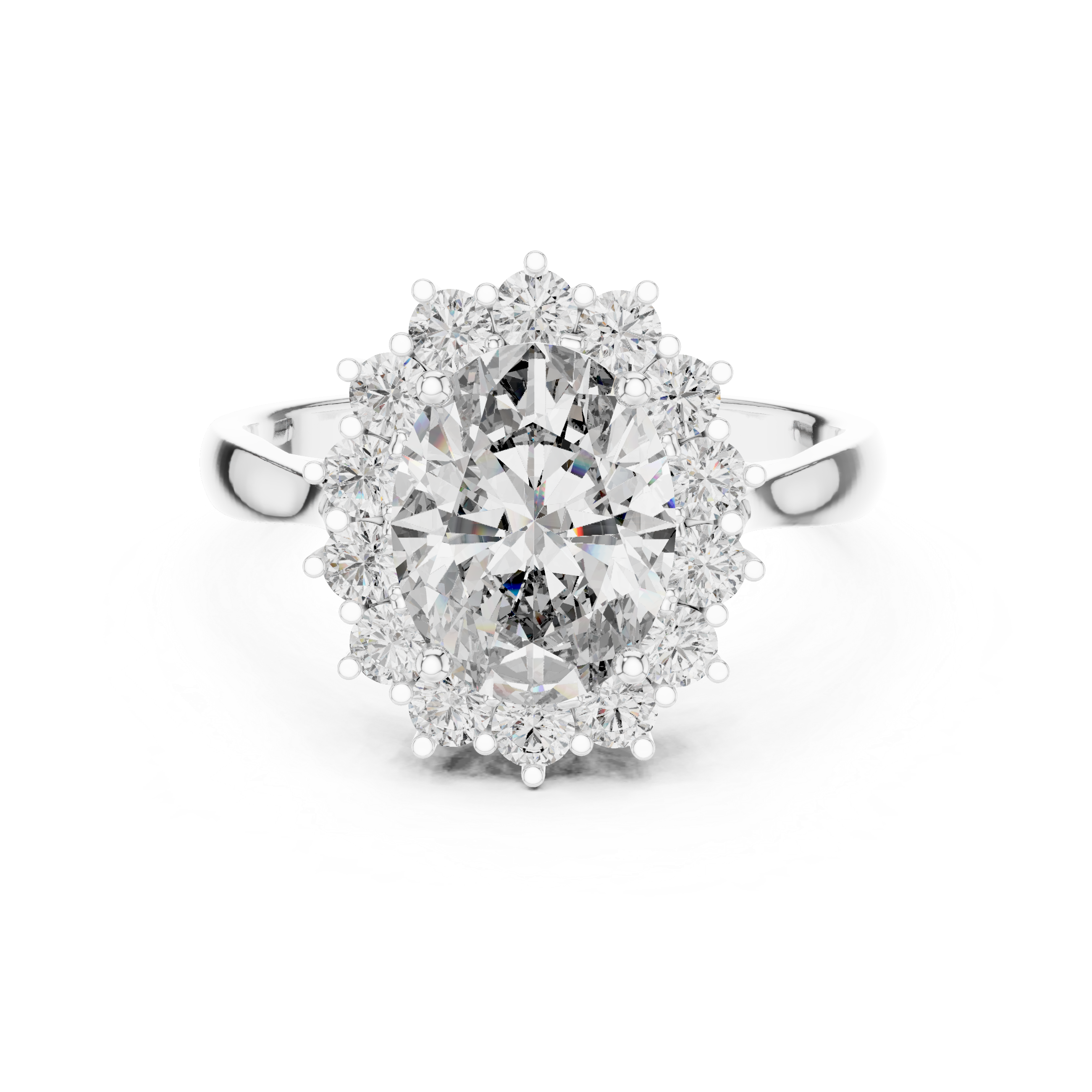 Sunburst Oval Cut Diamond Ring with Halo Design