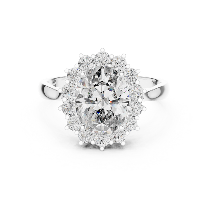 Sunburst Oval Cut Diamond Ring with Halo Design