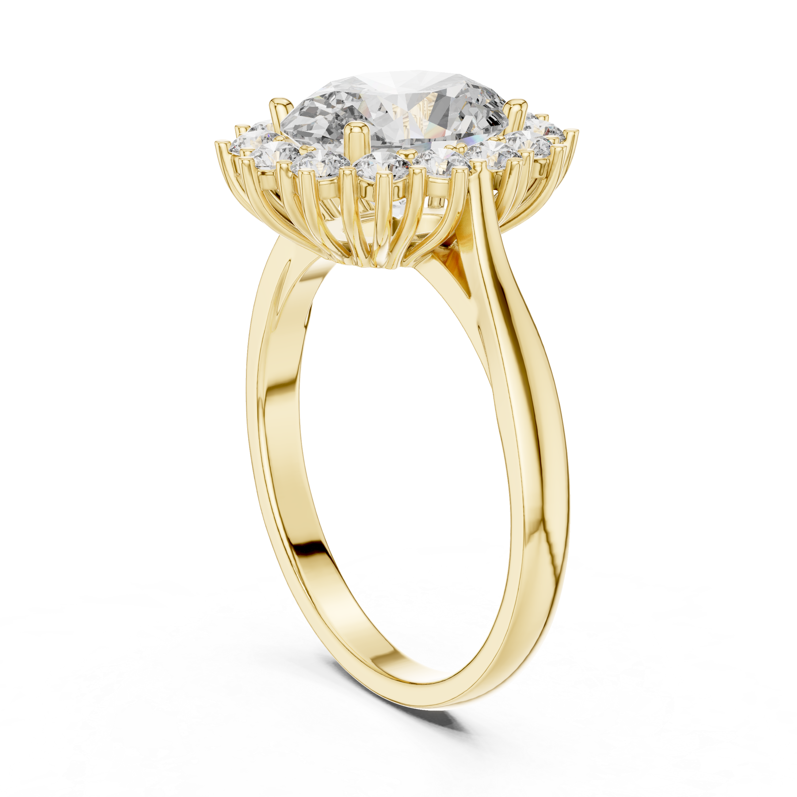 Sunburst Oval Cut Diamond Ring with Halo Design