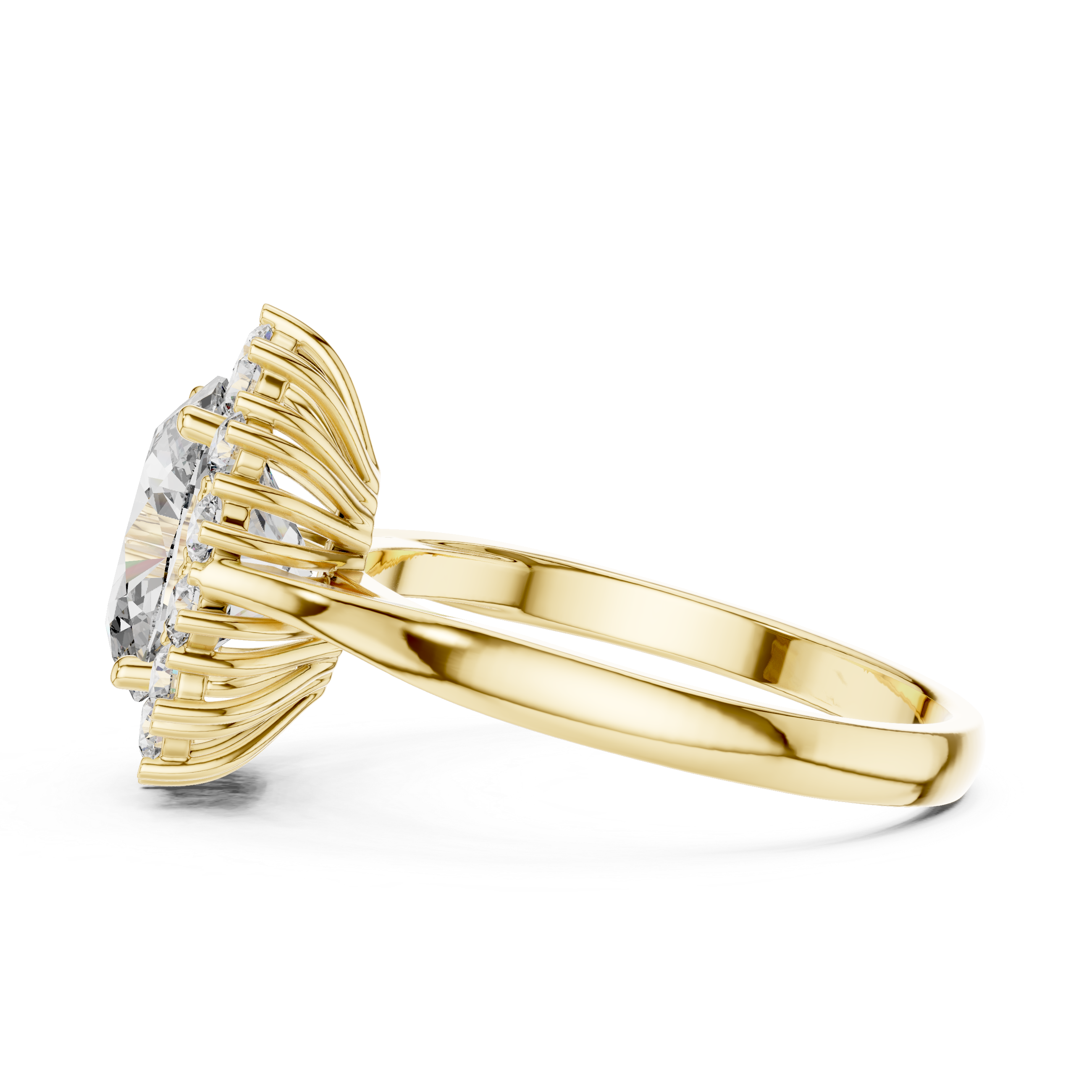 Sunburst Oval Cut Diamond Ring with Halo Design