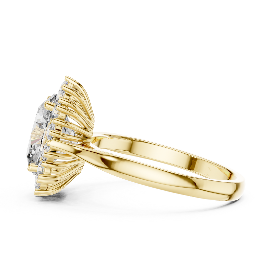 Sunburst Oval Cut Diamond Ring with Halo Design