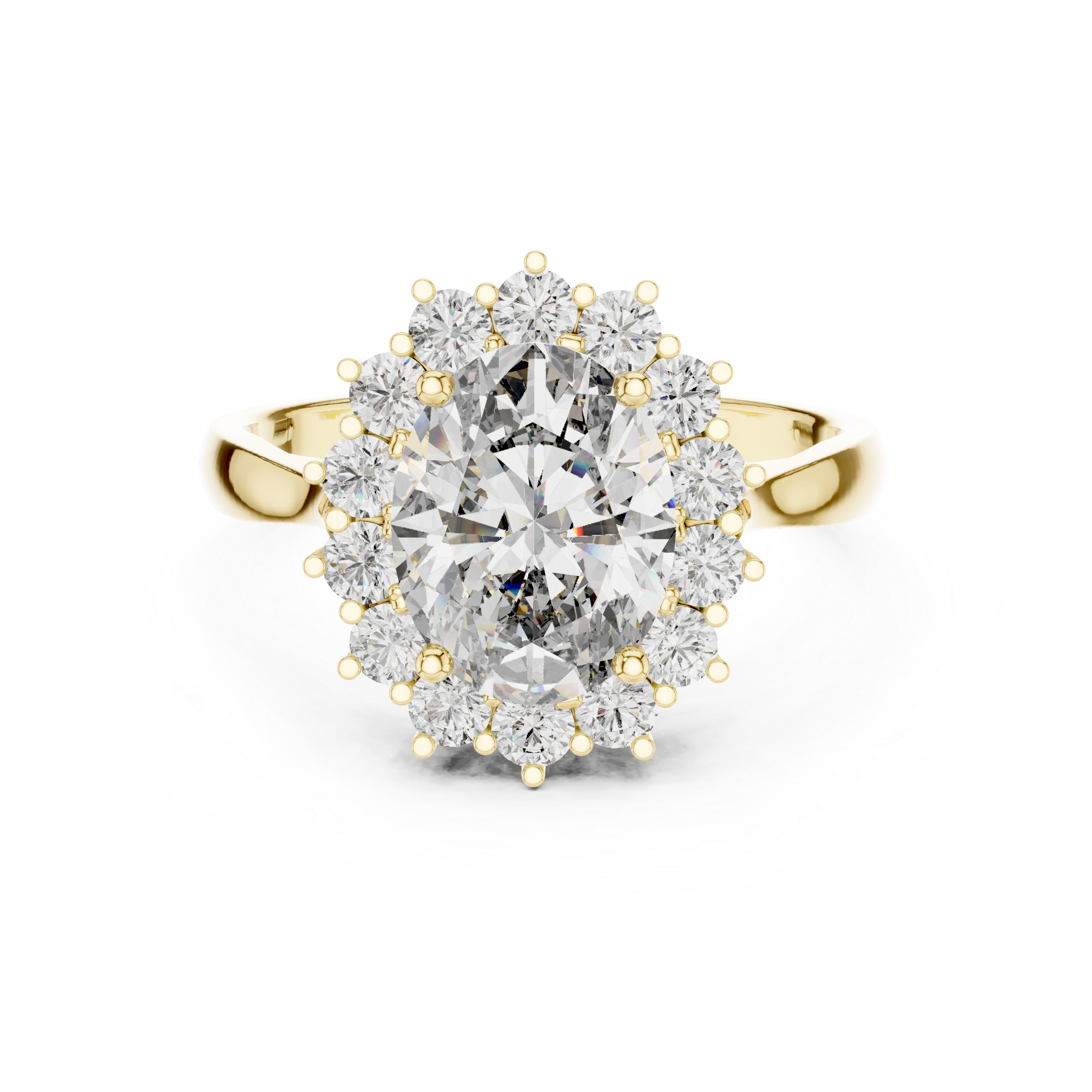 Sunburst Oval Cut Diamond Ring with Halo Design