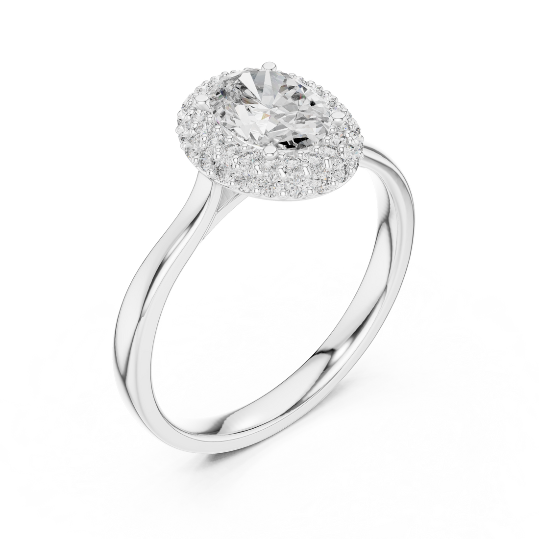 Simple & Elegant Oval Cut Double Halo Diamond Ring