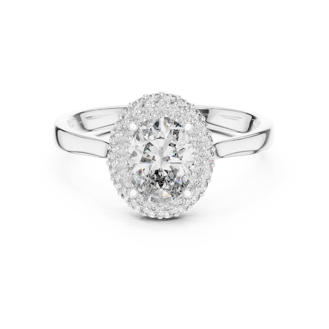 Simple & Elegant Oval Cut Double Halo Diamond Ring