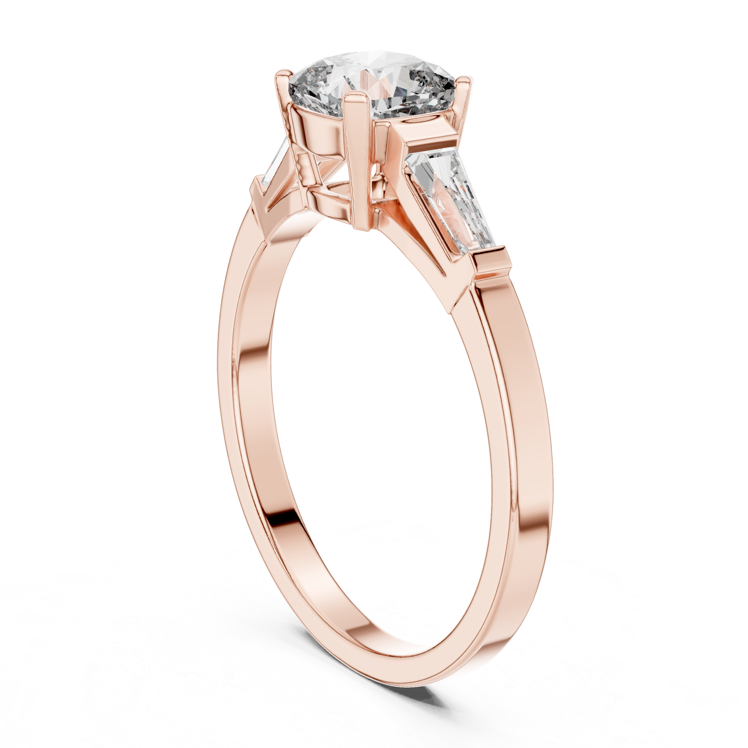 Cushion Cut Diamond Three Stone Engagement Ring in White Gold – Tapered Side Stones