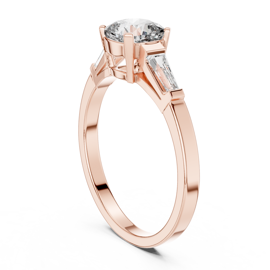 Cushion Cut Diamond Three Stone Engagement Ring in White Gold – Tapered Side Stones