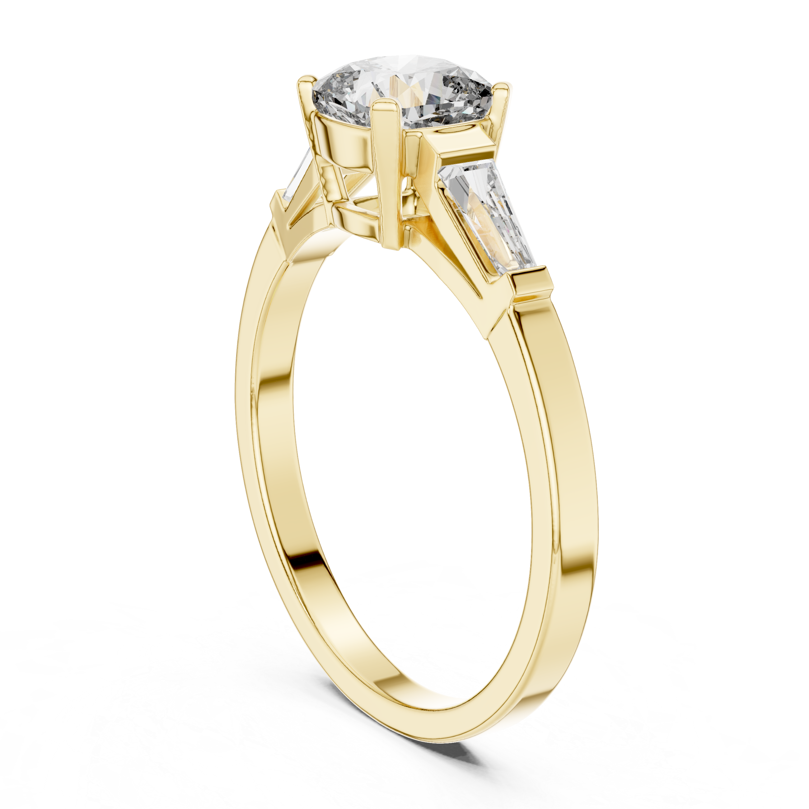 Cushion Cut Diamond Three Stone Engagement Ring in White Gold – Tapered Side Stones