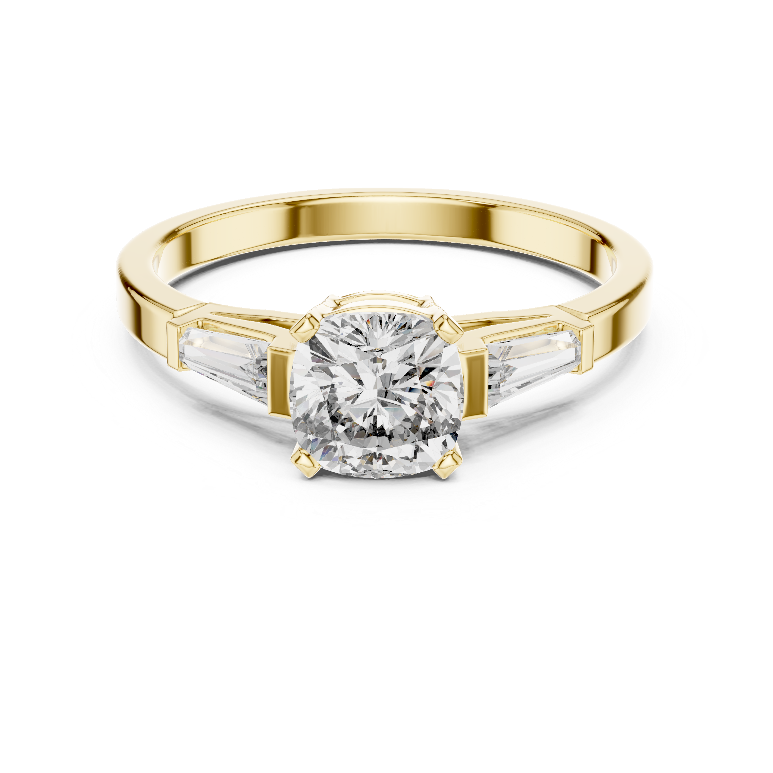 Cushion Cut Diamond Three Stone Engagement Ring in White Gold – Tapered Side Stones