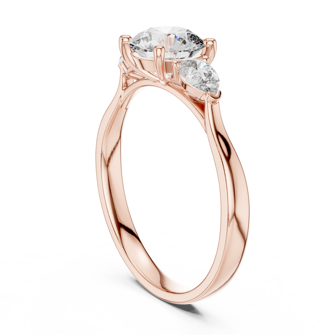 Brilliant Round Cut Diamond Three Stone Ring – Minimal White Gold Setting