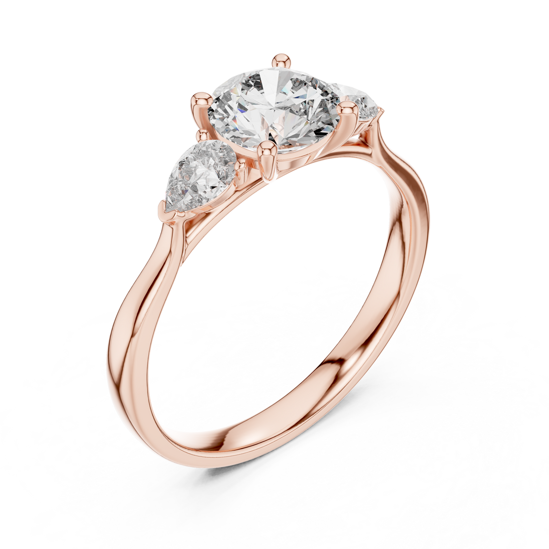 Brilliant Round Cut Diamond Three Stone Ring – Minimal White Gold Setting