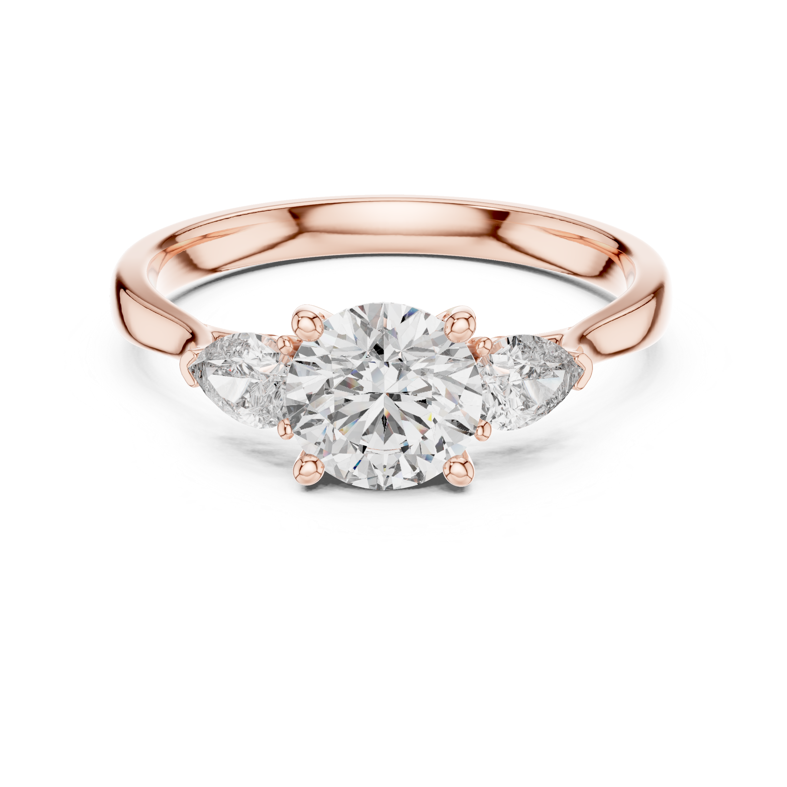 Brilliant Round Cut Diamond Three Stone Ring – Minimal White Gold Setting