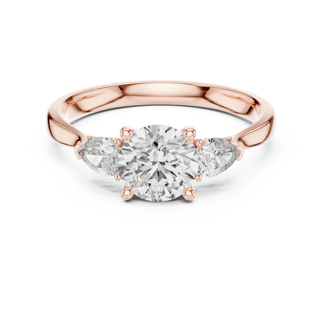 Brilliant Round Cut Diamond Three Stone Ring – Minimal White Gold Setting