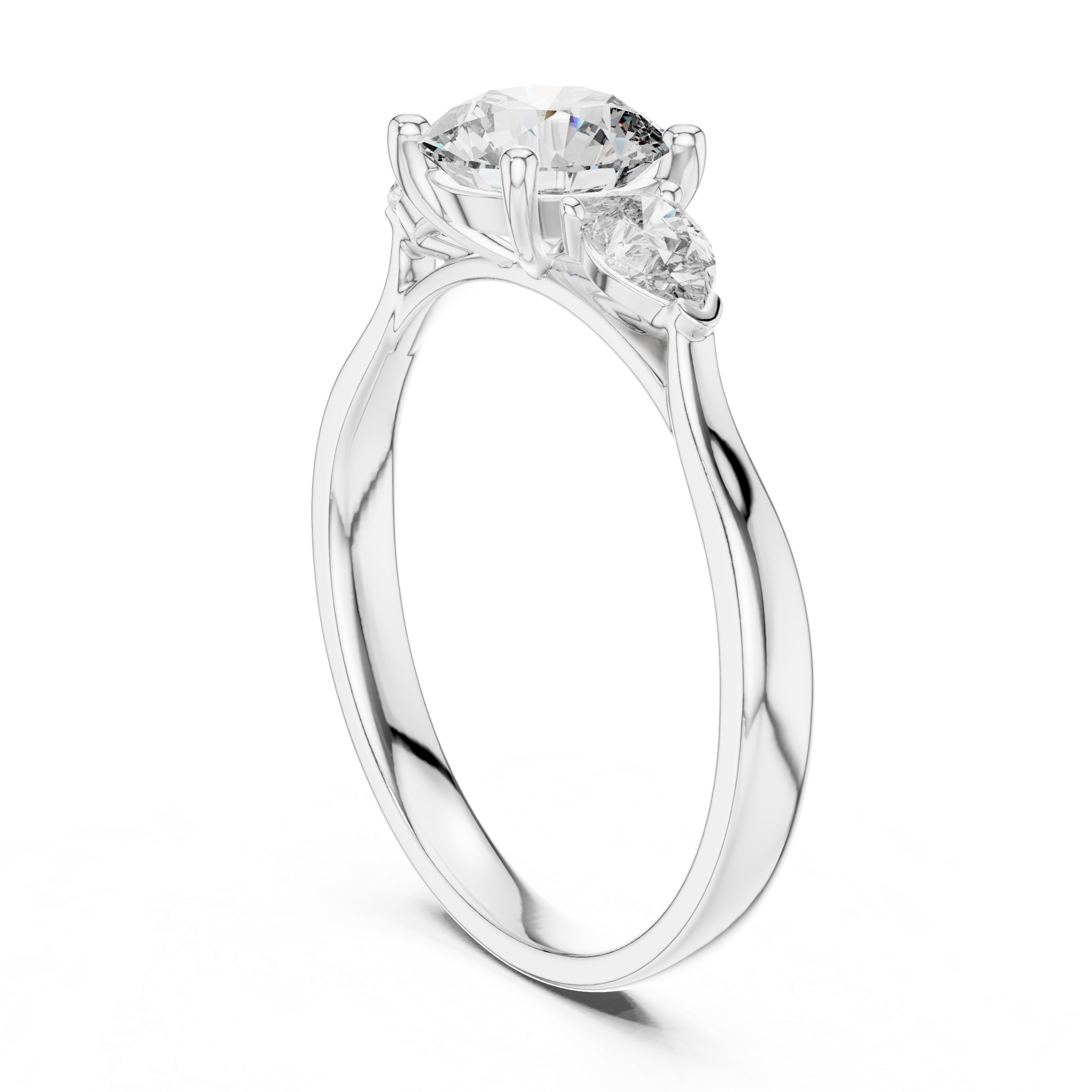 Brilliant Round Cut Diamond Three Stone Ring – Minimal White Gold Setting