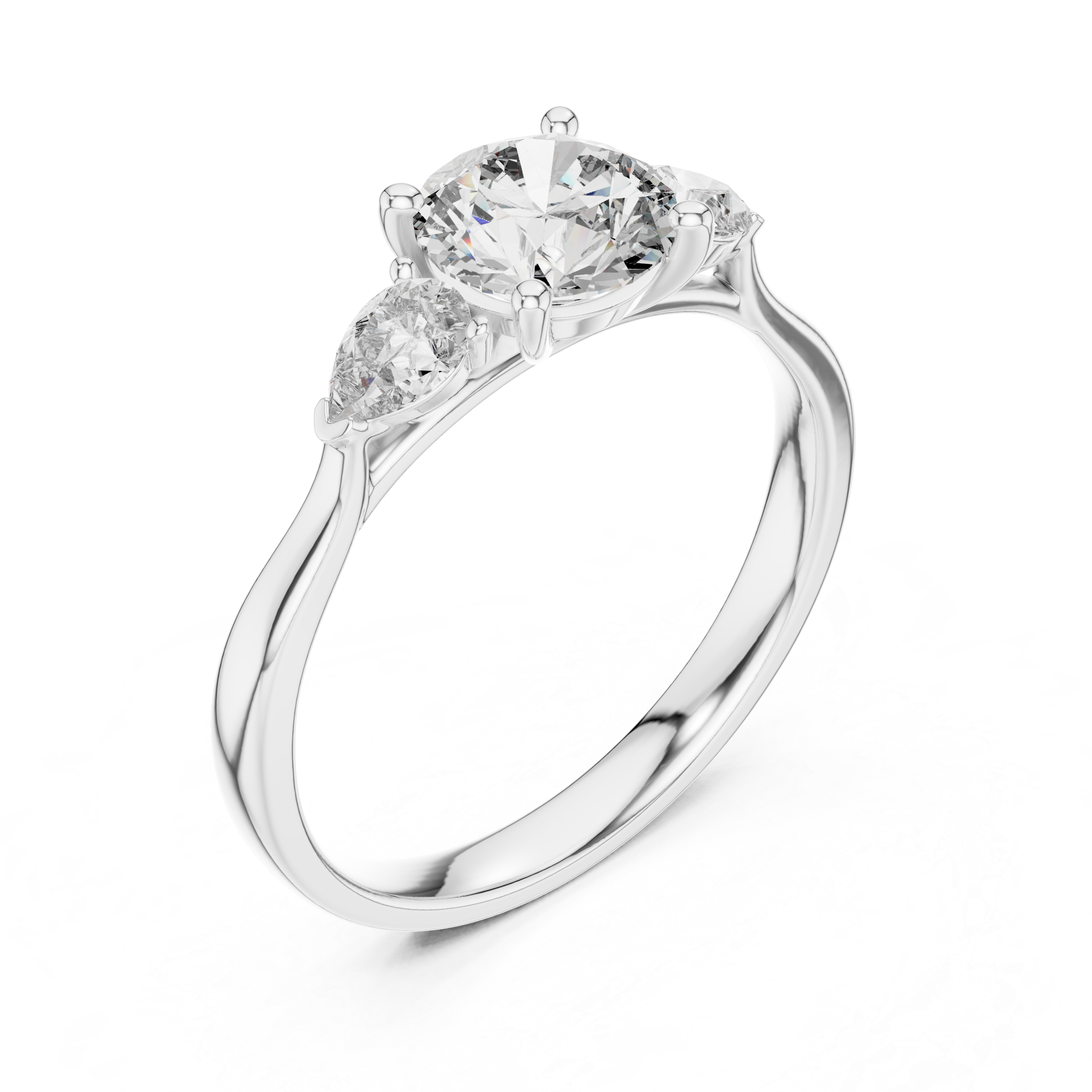Brilliant Round Cut Diamond Three Stone Ring – Minimal White Gold Setting
