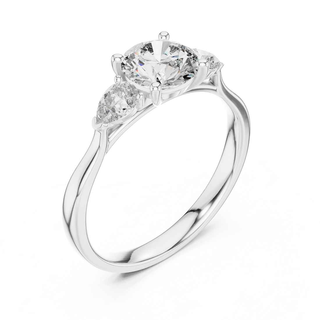 Brilliant Round Cut Diamond Three Stone Ring – Minimal White Gold Setting