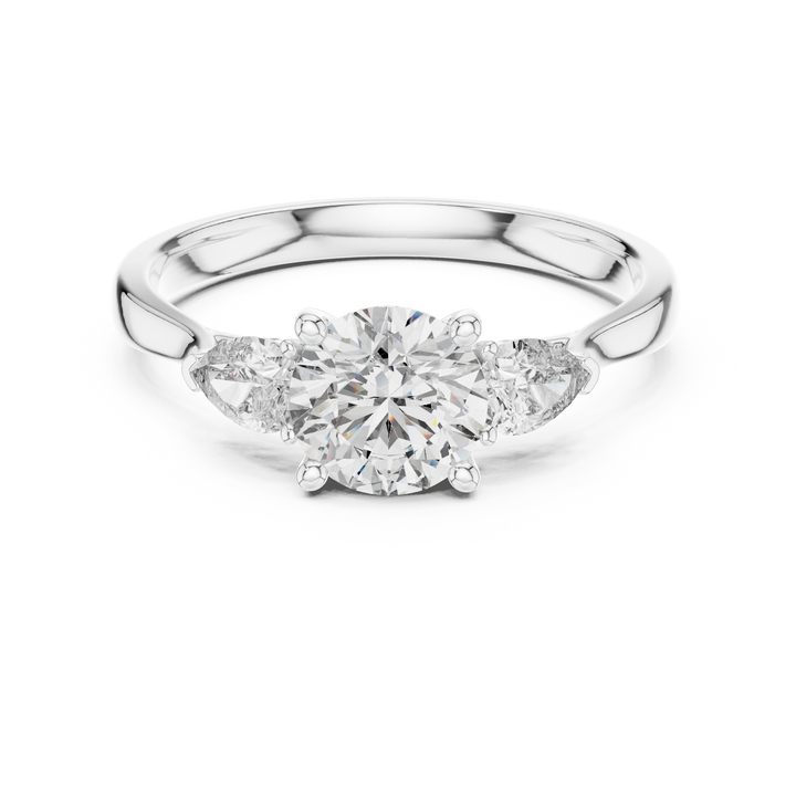 Brilliant Round Cut Diamond Three Stone Ring – Minimal White Gold Setting