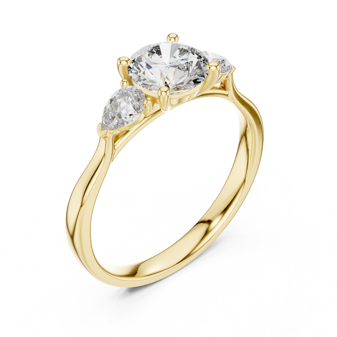 Brilliant Round Cut Diamond Three Stone Ring – Minimal White Gold Setting