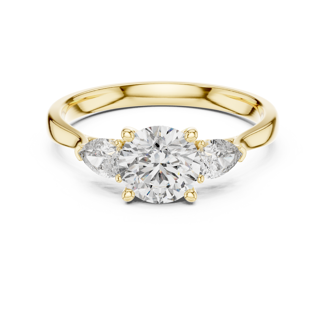 Brilliant Round Cut Diamond Three Stone Ring – Minimal White Gold Setting