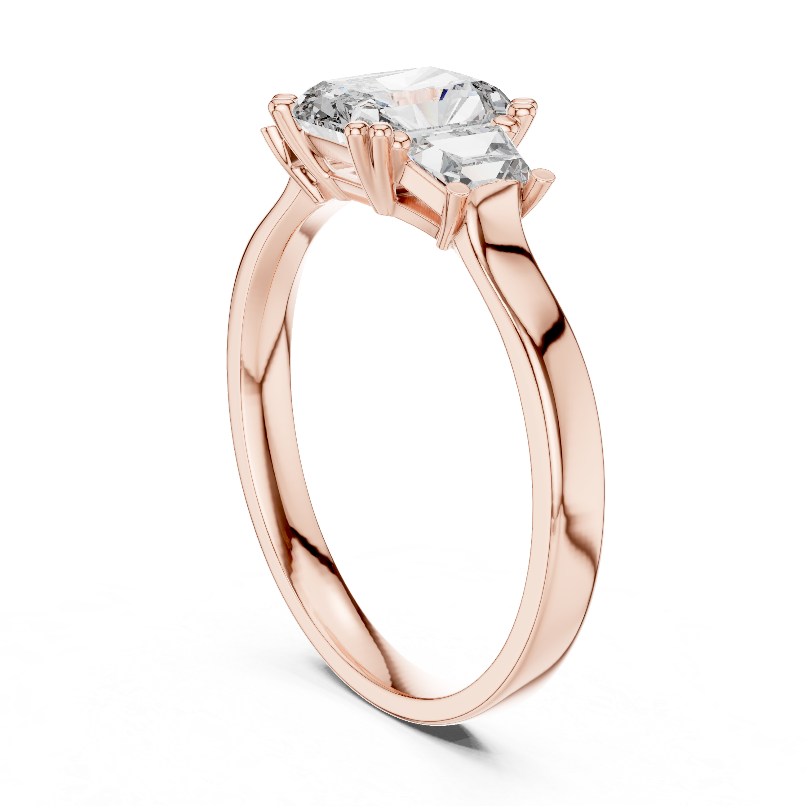 White Gold Radiant Cut Diamond Engagement Ring with Tapered Baguette Sides