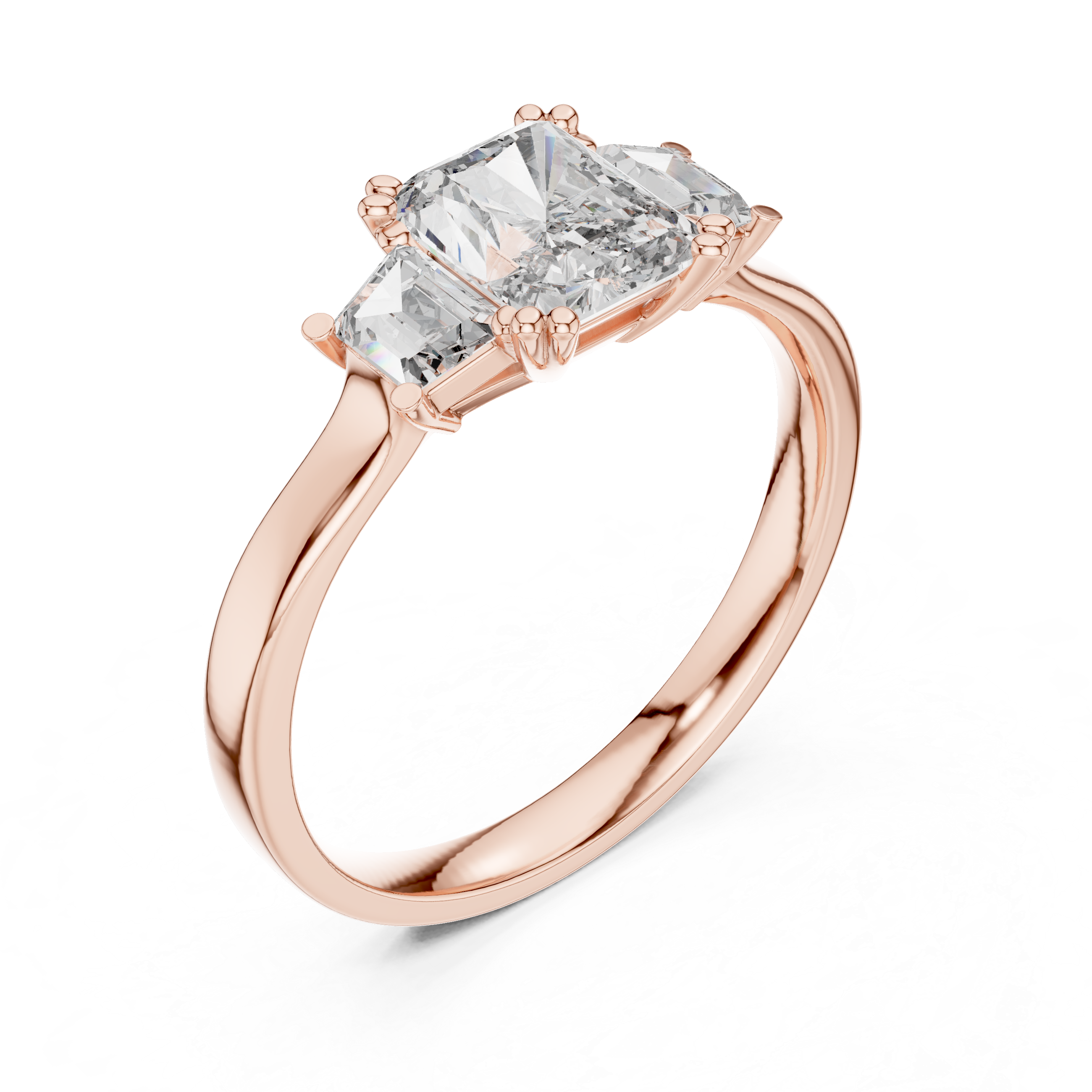 White Gold Radiant Cut Diamond Engagement Ring with Tapered Baguette Sides
