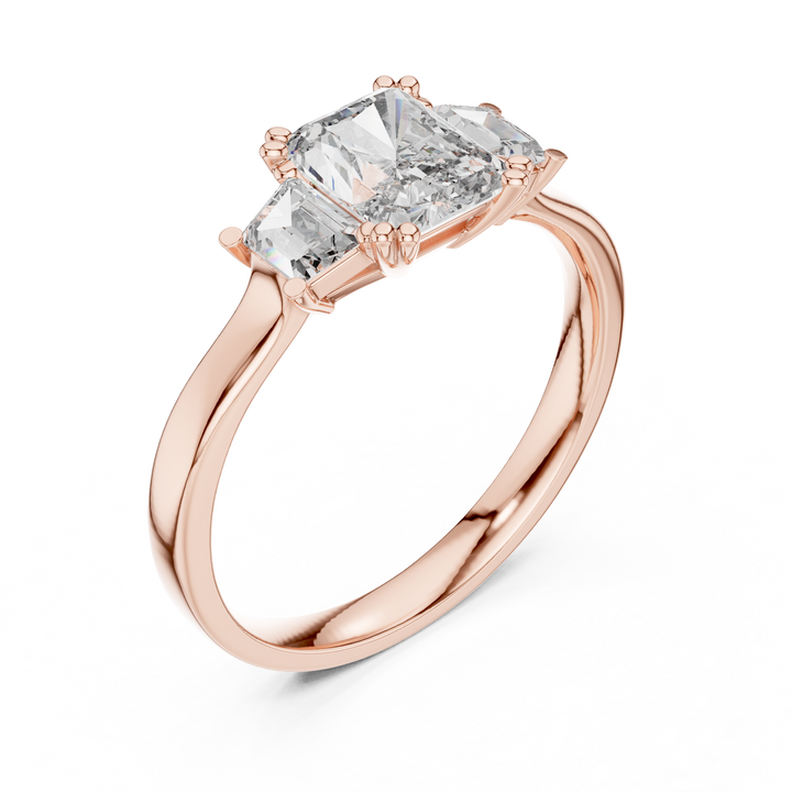White Gold Radiant Cut Diamond Engagement Ring with Tapered Baguette Sides