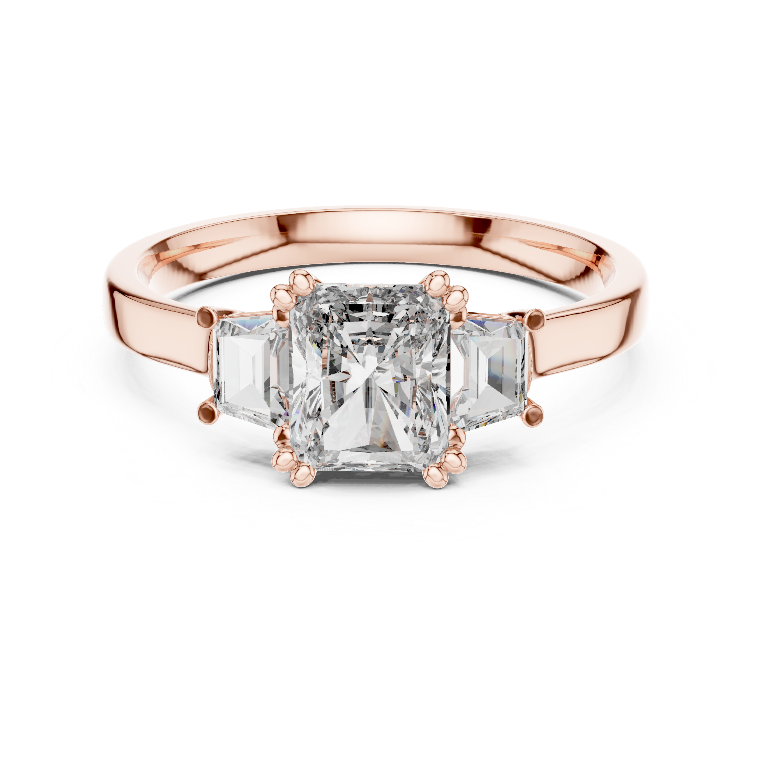 White Gold Radiant Cut Diamond Engagement Ring with Tapered Baguette Sides