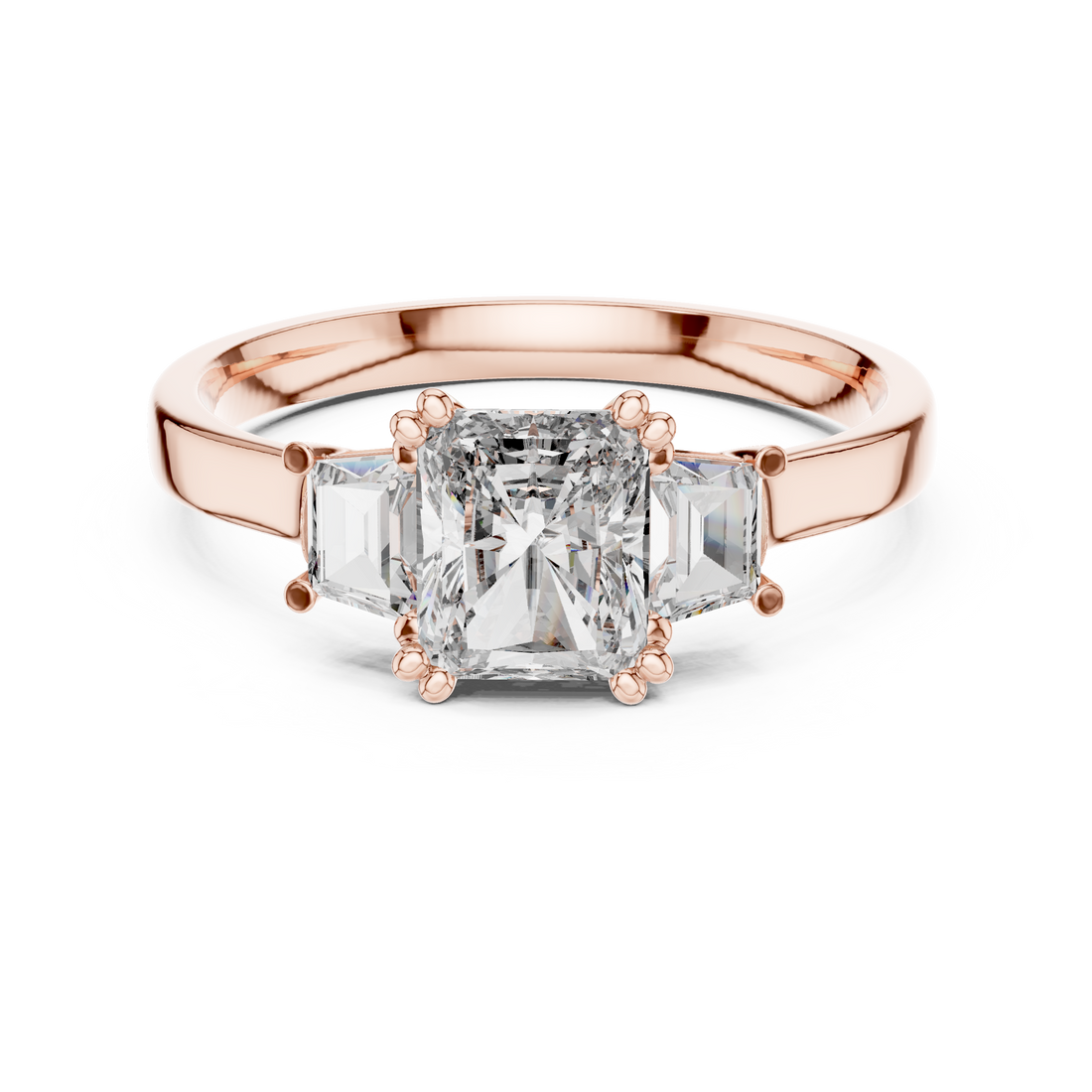 White Gold Radiant Cut Diamond Engagement Ring with Tapered Baguette Sides